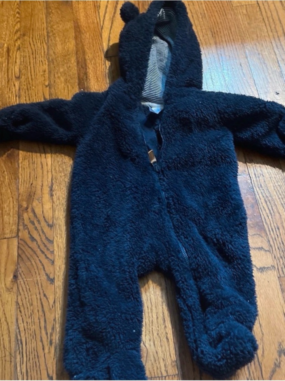 Carter's Navy Plush Hooded Footie One-Piece